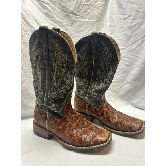 Anderson Bean Horsepower Seas the Day HP1823 Square Toe COWBOY BOOTS 9.5 D Fish - Picture 1 of 9